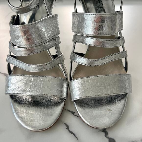 Michael Kors Shiloh Metallic Silver Snakeskin High Heel Sandals Size 9.5 - Picture 8 of 10